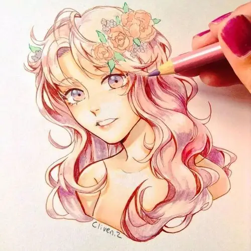 铅笔画的动漫素描少女,元气满满,每个人物都很有气质!