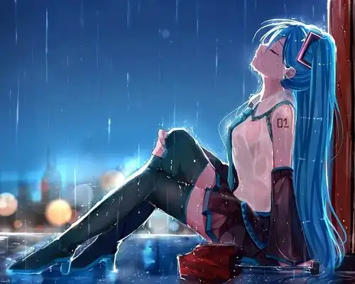 求动漫女孩在雨中无力的被淋湿,类似这张