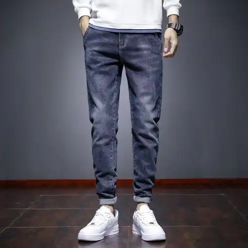 春秋款男士牛仔裤2021新款修身直筒秋季长裤子男韩版潮流弹力男裤