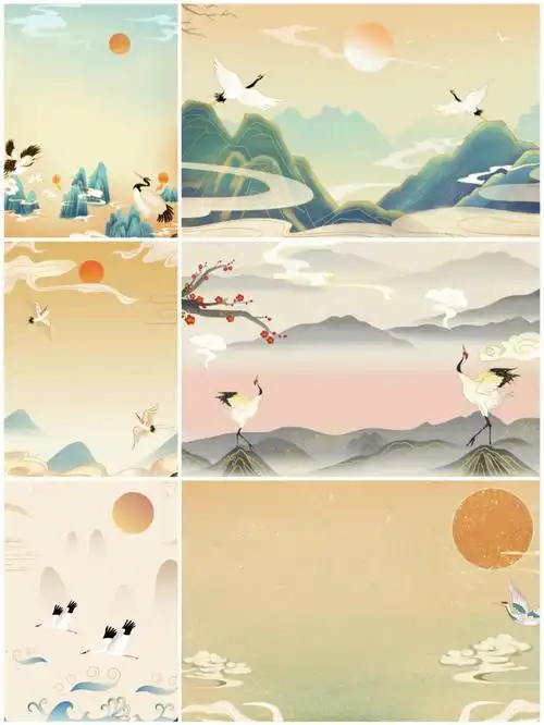 国风素材分享国风白鹤仙鹤背景图来啦