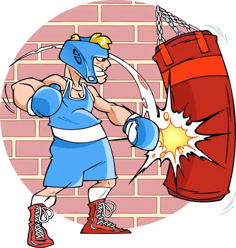 在培训中的拳击手,插图男子拳击训练.他履行在沙袋的打击.