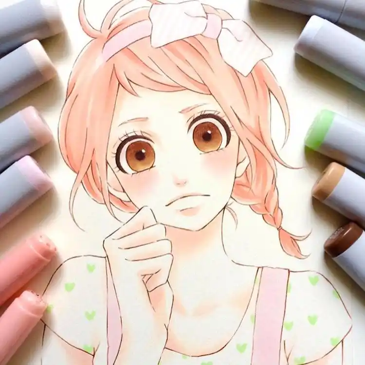 马克笔手绘,动漫人物,脸部特写