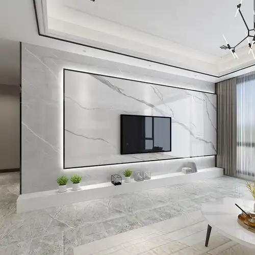 2022客厅岩板电视背景墙现代简约瓷砖新中式大理石悬空影视墙轻奢