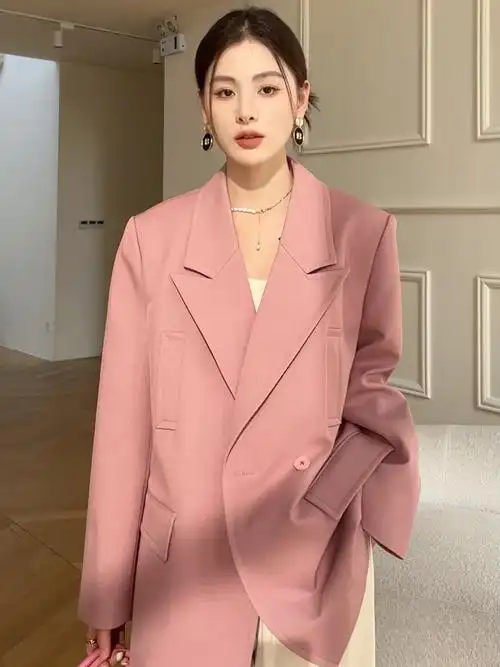 ootd早春粉色系西装穿搭分享自带氛围感