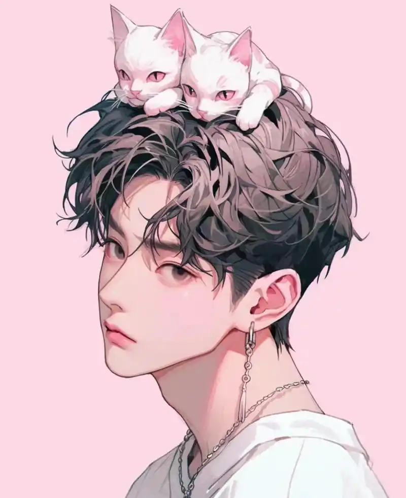 动漫头像猫系男友,超帅的男生头像[粉色版]#动漫头像# #微信头像