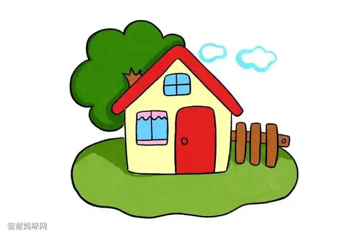 两座房子和树的简笔画彩色 简笔画图片大全-蒲城教育文学网