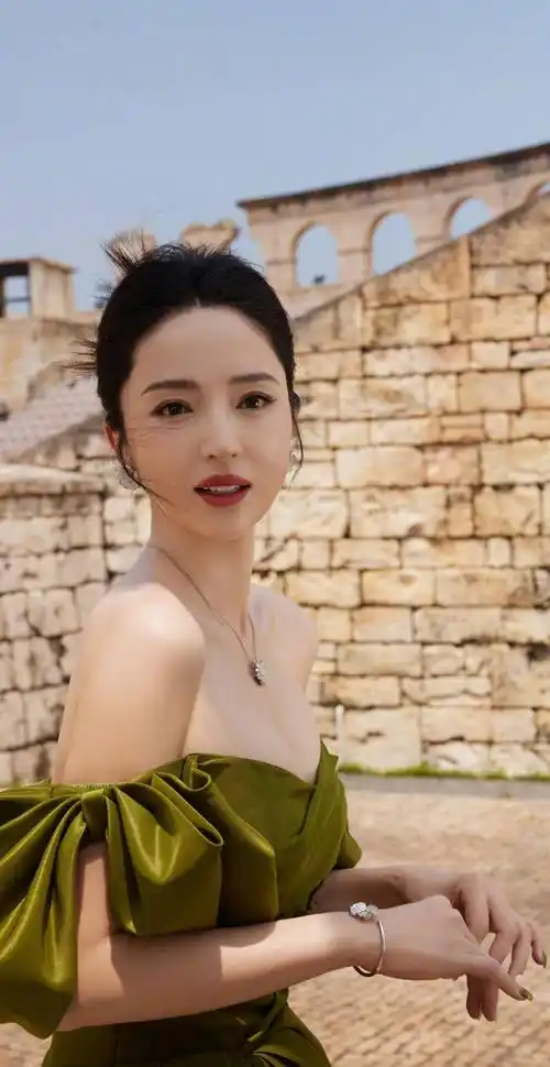 董璇绿色鎏光look,绿色抹身材连衣裙高级感十足,大气减龄