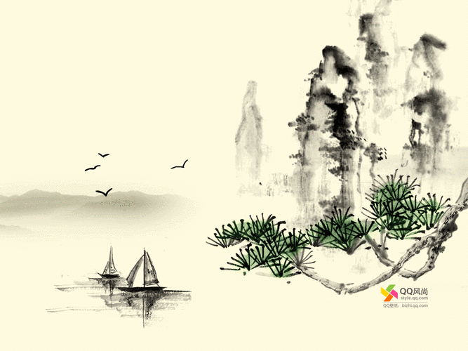 水墨山水画动态ppt背景图片