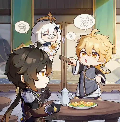 官方钟离生贺图 空和派蒙也来说.