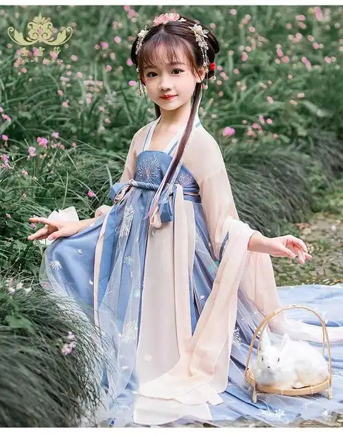 汉服女童超仙儿童古装中国风唐装裙子女孩宝宝仙女短袖连衣裙夏装t