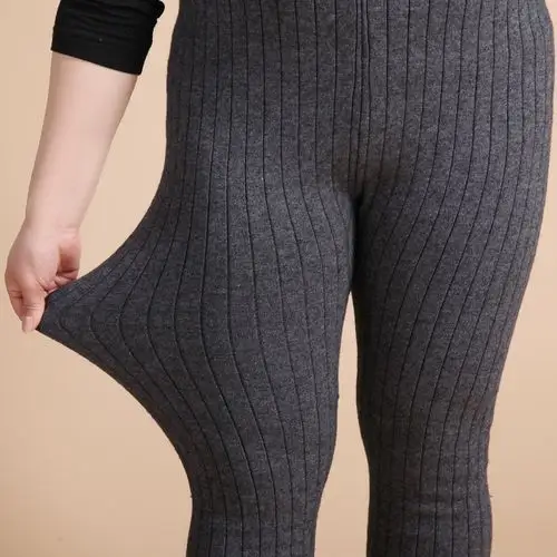 秋冬女加绒羊绒保暖裤双层加厚羊毛线裤中老年加肥加大码高腰打底