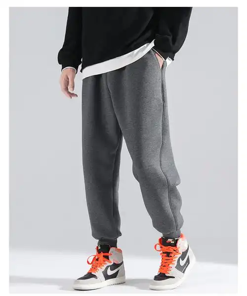 加绒加厚裤子男秋冬20新款百搭运动裤宽松潮流休闲长裤灰色卫裤深灰色