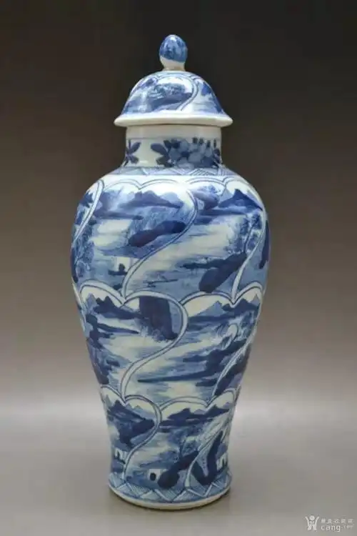 清康熙 青花开光山水梅瓶 海捞瓷 - 清 - 瓷器 - 华夏收藏网