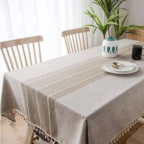 桌布棉麻桌布长方形防水桌布流苏缝合桌布可水洗餐桌厨房户外餐桌装饰