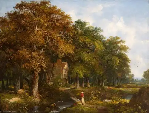 树木繁茂的景观, 油画 通过 william henry crome