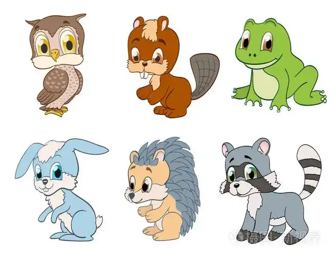 可爱的卡通森林动物组.矢量