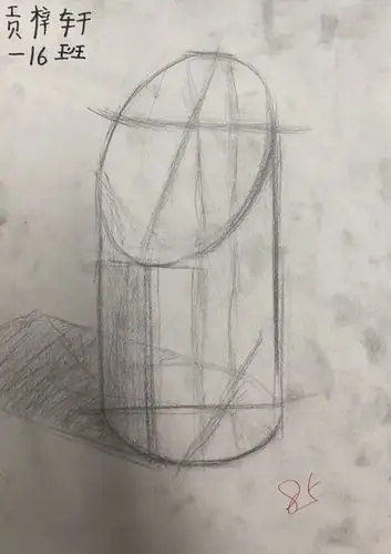 一年级 贡梓轩 画画一如既往的定心,第一次画儿童素描的线条感和造型