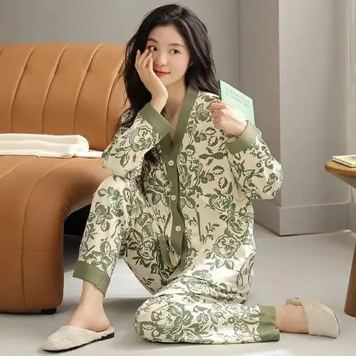 睡衣女开衫已售爆款春秋长袖长裤春秋季甜美卡通宽松家居服套装