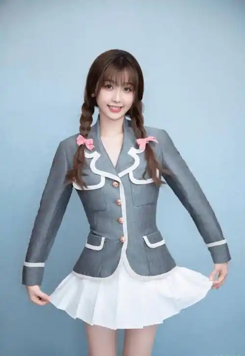 原创虞书欣作为学姐回归青你3啦穿jk校服裙绑双麻花辫超甜美