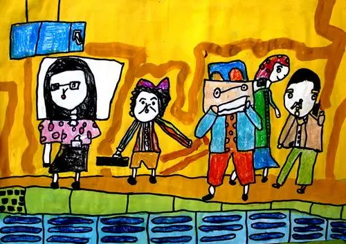 地铁站》/少儿绘画作品/儿童画/网络美术馆_中国少儿美术教育网