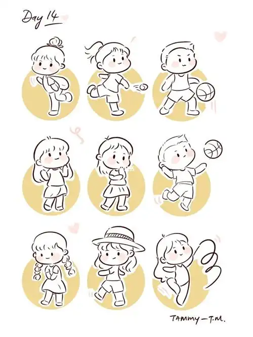 简笔画q版人物动态插画