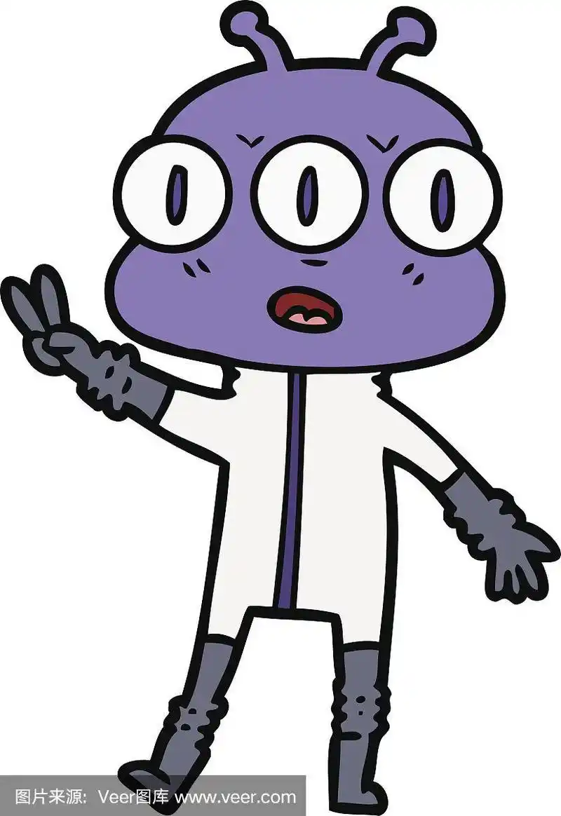 卡通三眼外星人挥手
