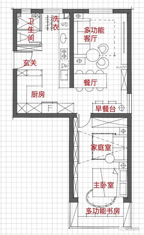 50平米舒适二人世界居然能开party,还有书房和影音室,首次公布改户型