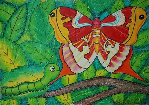 蝴蝶和毛毛虫春天儿童画教师范画