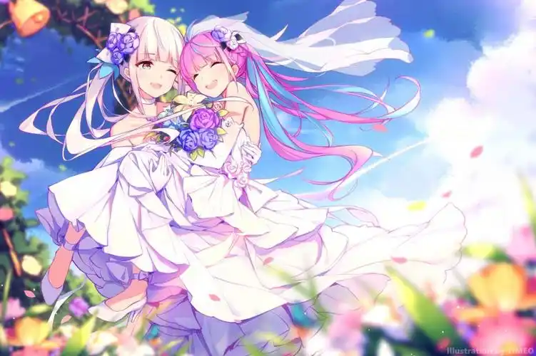 动漫姐妹合照浪漫婚礼鲜花高清壁纸