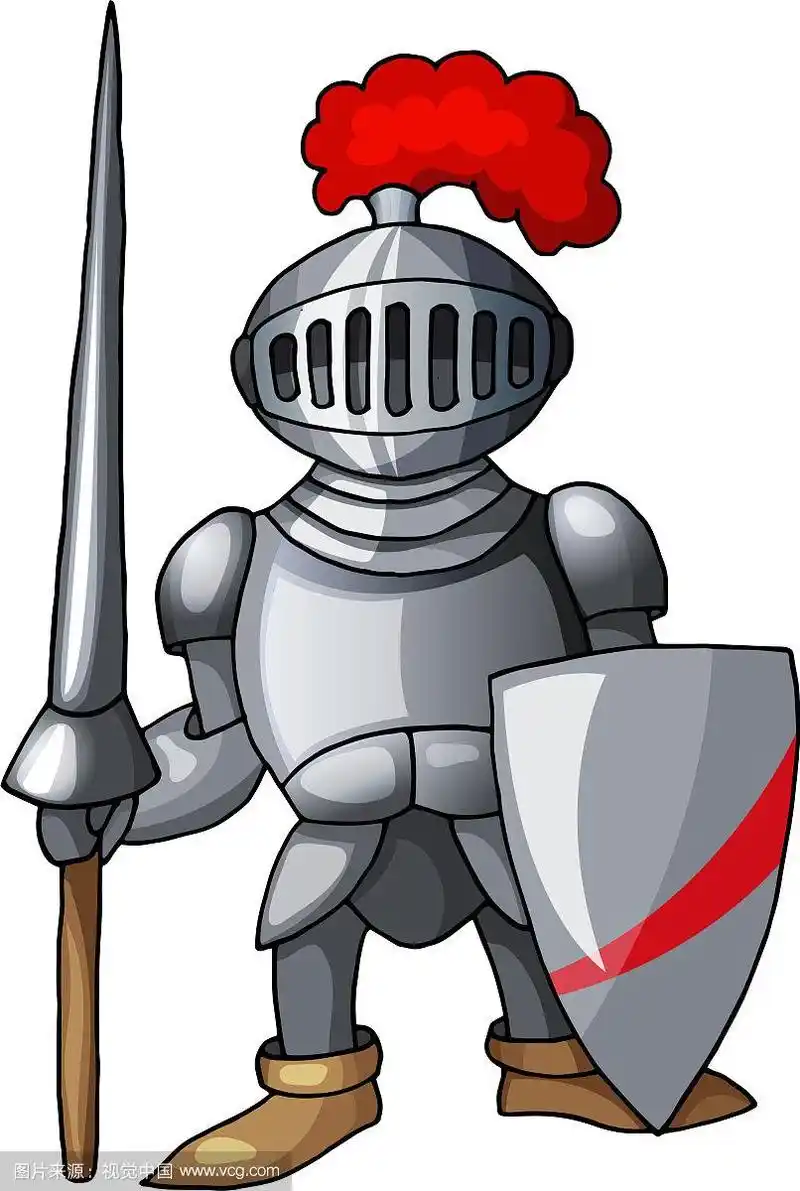 卡通的中世纪骑士,手持盾牌和长矛