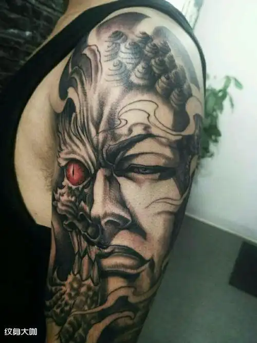 佛魔一念间 花臂_纹身图案手稿图片_王成全的纹身作品集