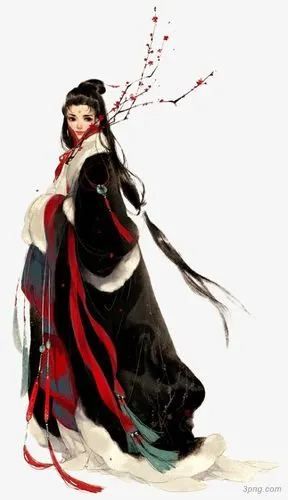 黑色毛皮披风梅花少女古风手绘