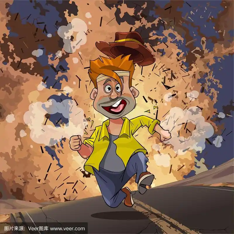 卡通人物从爆炸中逃跑