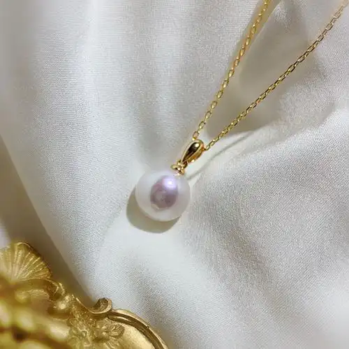 12-13简约瓜子扣单颗白色淡水珍珠吊坠项链精工颈饰