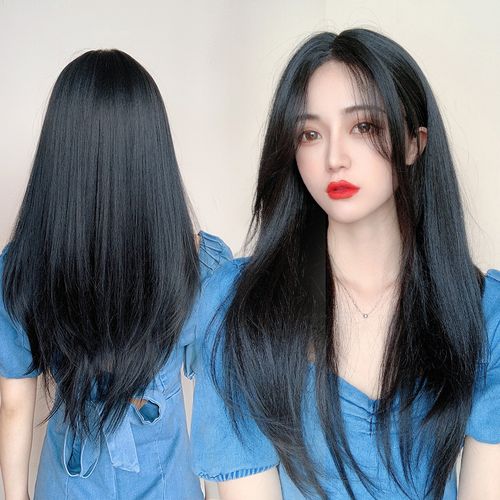 假发女八字刘海长直发气质前蕾丝中分全头套式黑色长发自然无痕