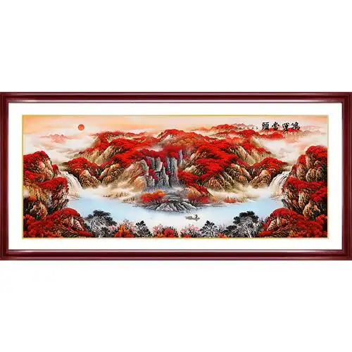 鸿运当头国画山水画风水靠山图中式客厅装饰画办公室挂画招财壁画