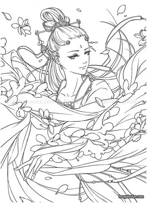 穿着长袍飞起来的仙女涂色简笔画大全-红豆饭小学生简笔画大全