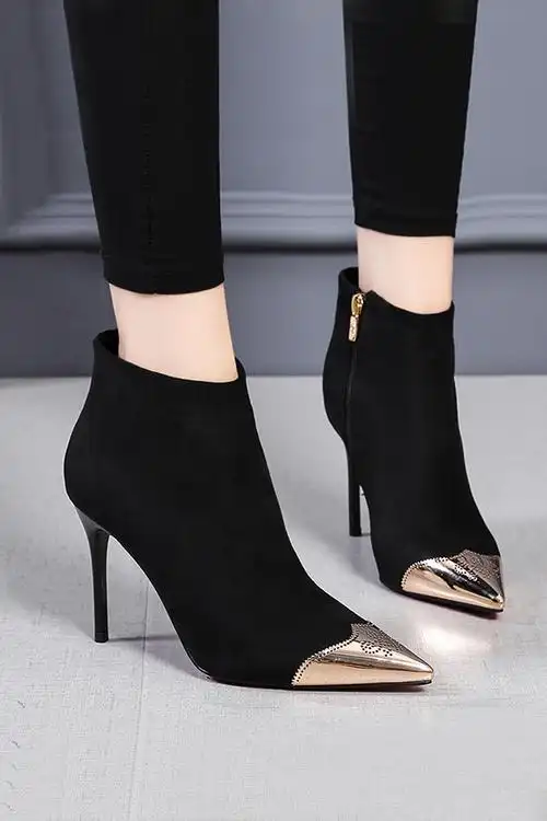 短靴女秋新季高跟鞋欧洲站2020百搭尖头时尚细跟性感裸靴女潮