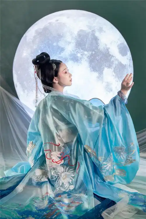 绣花月下美人昙大袖衫汉服齐腰重工刺绣现货清仓汉服