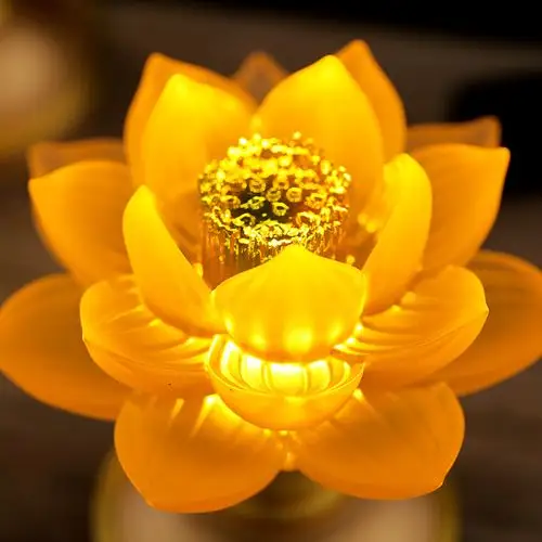 莲花花灯家用纯铜led供佛一对观音琉璃长明灯荷花灯