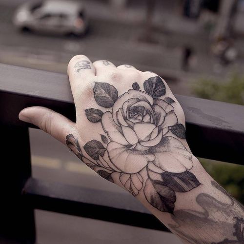 纹身贴防水男女持久潮牌玫瑰花卉手背全民疯抢原创嘻哈风手绘独家