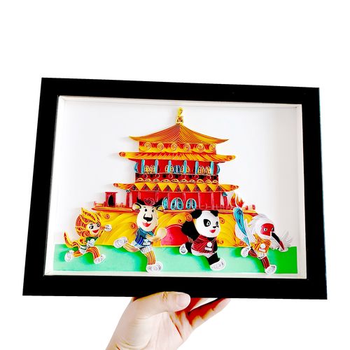 衍纸材料包手工diy立体十四运吉祥物西安全运会纪念品礼物成品画