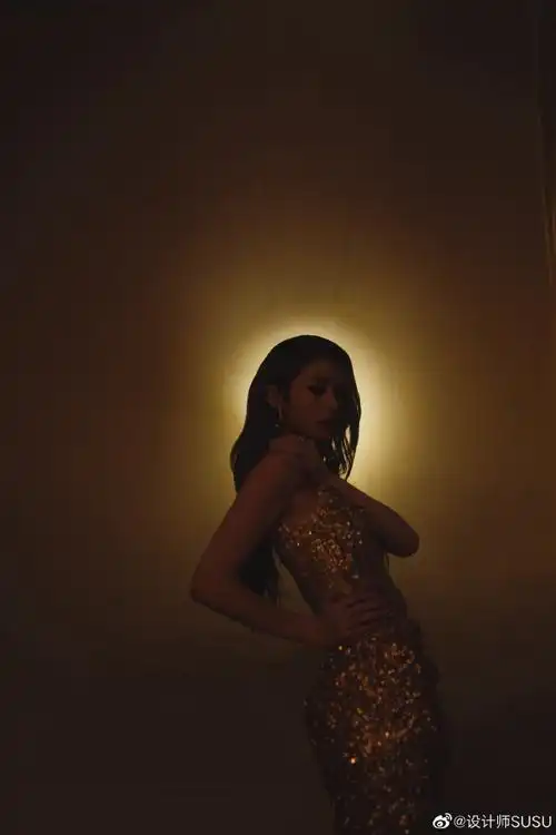 话#傅菁##傅菁合肥音乐会#00@傅菁in@susu_couture金色珠片开衩礼服