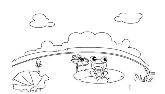 图片怎么画一个荷花蜻蜓创意儿童简笔画教程池塘里的荷花和小青蛙简笔