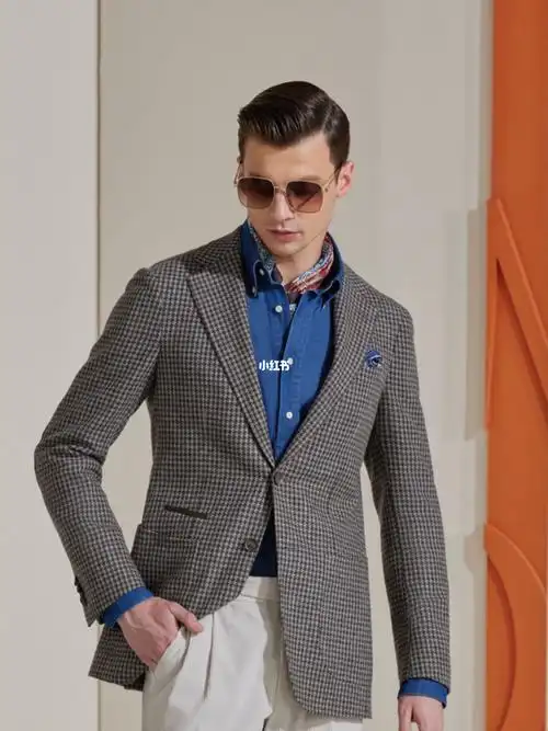 15-经典千鸟格西装外套 99时尚潮儿牛仔衬衫百搭白色锥形休闲裤