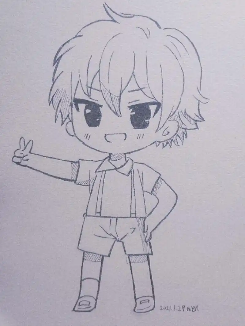 q版男生—绘画打卡13/21 q版#男生#动态#线稿#二次元#动漫