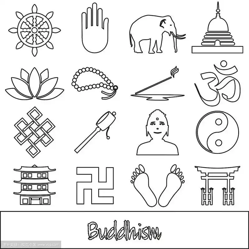 佛教宗教的轮廓符号系列图标