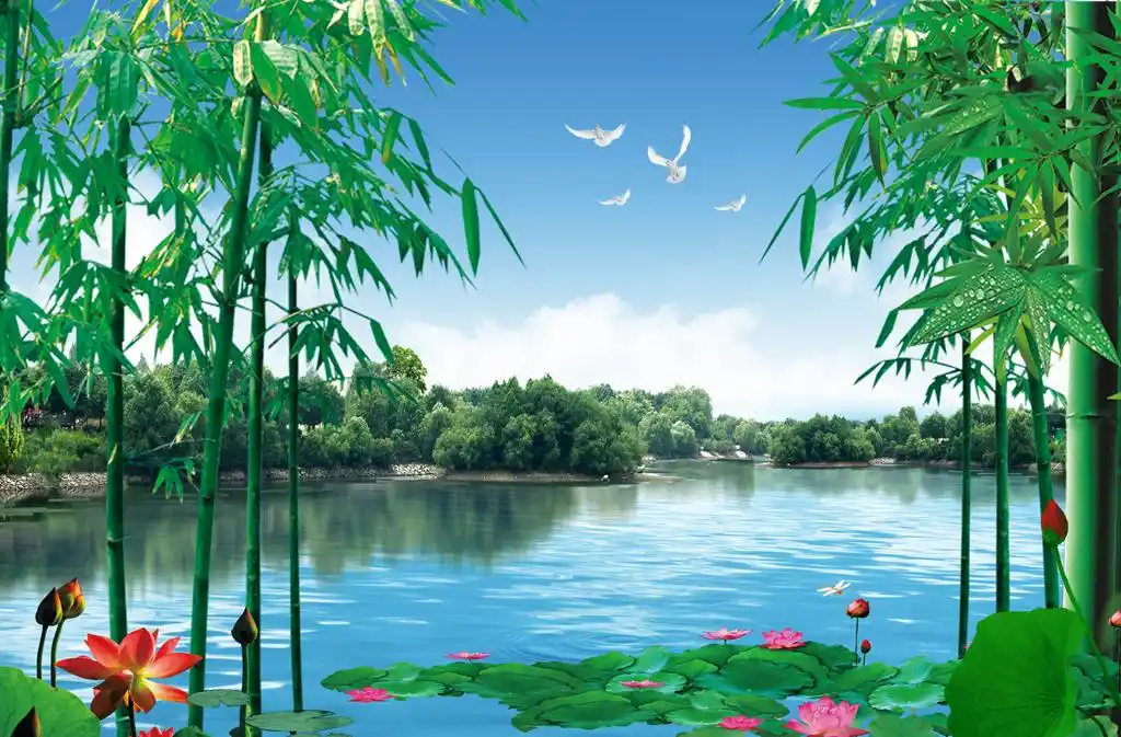 背景墙 山水风景画 山水风景画 > 荷花竹子公园湖风景图 版权图片