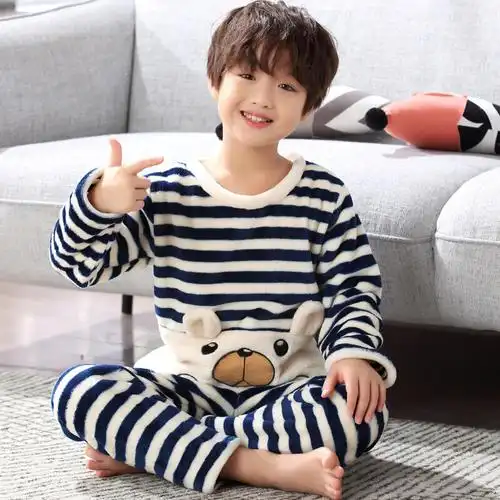 迪鲁奥diluao冬上新小孩子穿的睡衣儿童男孩冬季款珊瑚绒加厚法兰绒