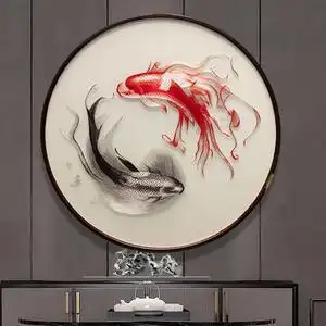 鱼客厅装饰画纯手工苏绣刺绣过道走廊玄关成品带框挂画1人付款1280